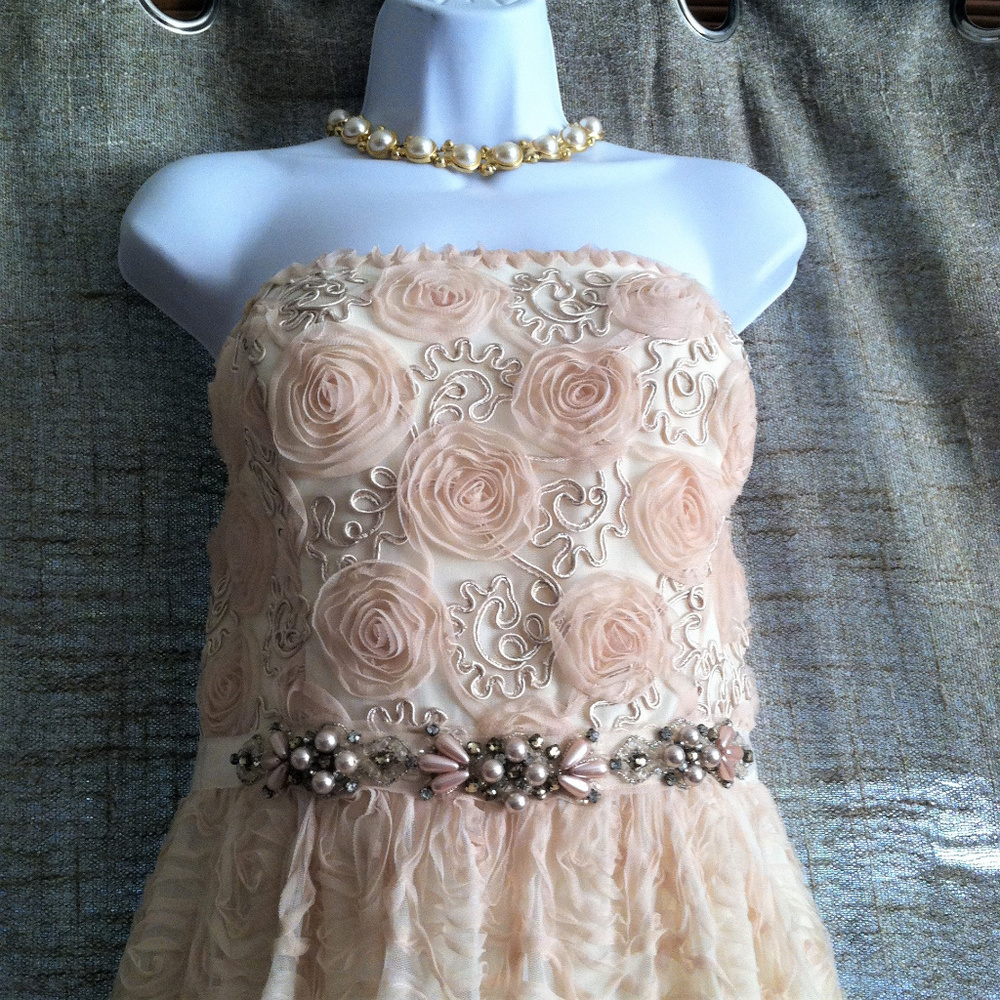 Adrianna Papell Strapless Tulle Rosette Ball Gown - Picture 2 of 8